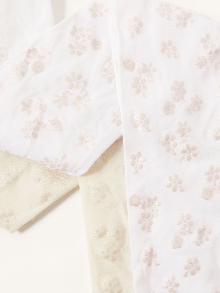 Monsoon White Floral Print Tights 2 Pack - Image 3 of 3