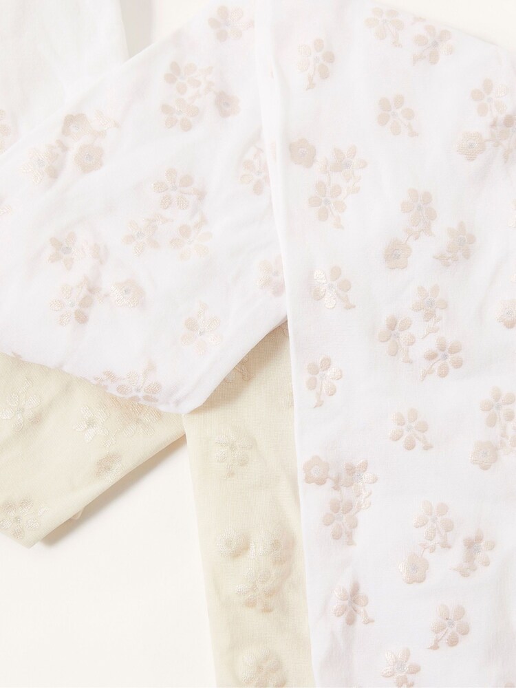 Monsoon White Floral Print Tights 2 Pack - Image 3 of 3 Monsoon White Floral Print Tights 2 Pack - Image 3 of 3