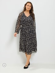 Yours Curve Black Tie Neck Midi Dress - Image 1 of 6