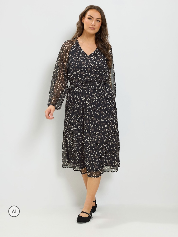 Yours Curve Black Tie Neck Midi Dress - Image 1 of 6