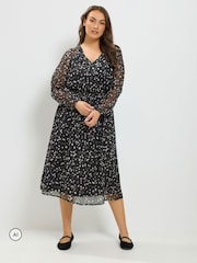 Yours Curve Black Tie Neck Midi Dress - Image 2 of 6