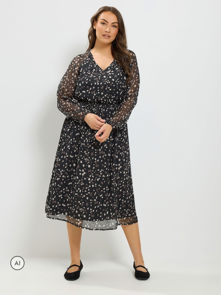 Yours Curve Black Tie Neck Midi Dress - Image 2 of 6