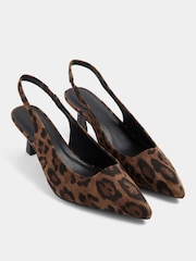 Yours Curve Brown Leopard Print Wide Fit Faux Suede Sling Back Heels - Image 2 of 5