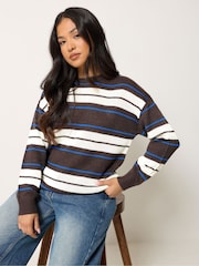 PixieGirl Petite Brown Stripe knitted Jumper - Image 1 of 6