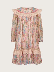 Monsoon Pink Floral Stripe Long Sleeve Dress - Image 2 of 4
