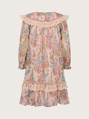 Monsoon Pink Floral Stripe Long Sleeve Dress - Image 3 of 4