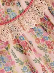 Monsoon Pink Floral Stripe Long Sleeve Dress - Image 4 of 4
