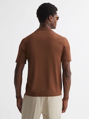 Reiss Tobacco Script Embroidered Cuban Collar Button Through T-Shirt - Image 4 of 4