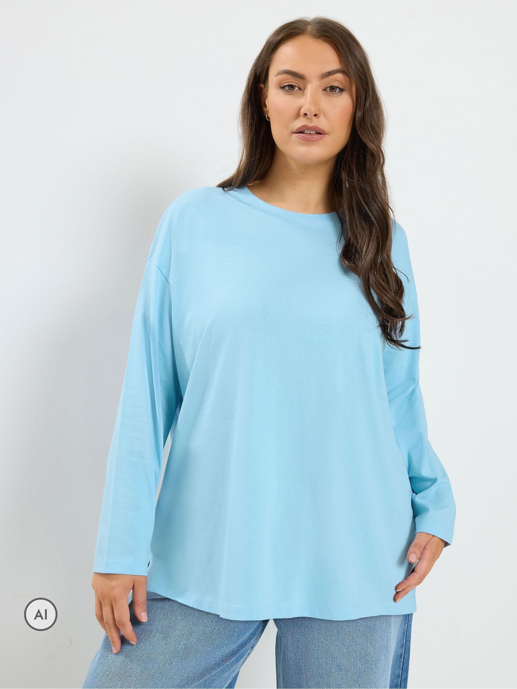 Yours Women's Baby Blue Long Sleeve T-Shirt In Size 34-36 Infant - Image 2