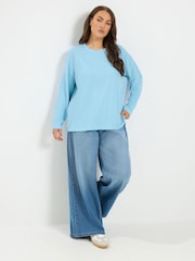 Yours Curve Blue Long Sleeve Oversized T-Shirt - Image 2 of 6