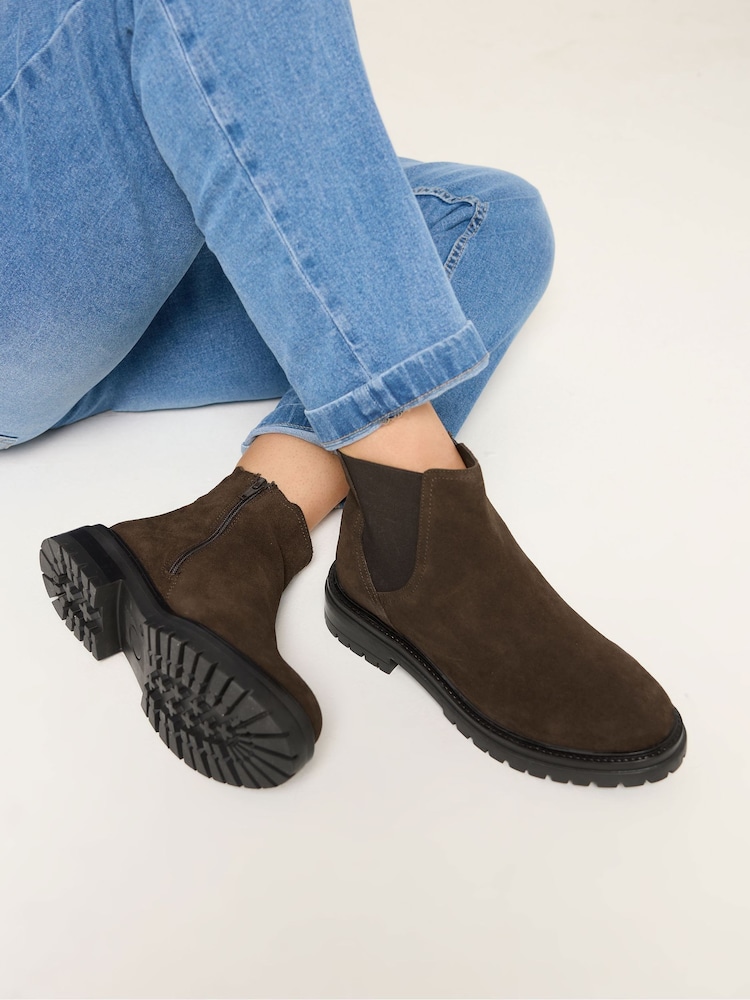 Yours Curve Brown Suede Chelsea Boots In Wide E Fit - Image 1 of 4 Yours Curve Brown Suede Chelsea Boots In Wide E Fit - Image 1 of 4