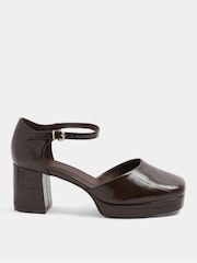 Yours Curve Brown Croc Faux Leather Platform Block Heels In Extra Wide Fit - Image 2 of 4