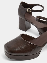 Yours Curve Brown Croc Faux Leather Platform Block Heels In Extra Wide Fit - Image 4 of 4