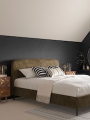 Green Moss Plush Chenille Matson Upholstered Bed Bed Frame - Image 1 of 7
