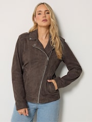Long Tall Sally Brown Premium Suede Biker Jacket - Image 2 of 7