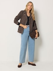 Long Tall Sally Brown Premium Suede Biker Jacket - Image 3 of 7