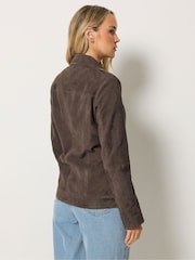 Long Tall Sally Brown Premium Suede Biker Jacket - Image 4 of 7