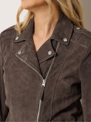 Long Tall Sally Brown Premium Suede Biker Jacket - Image 5 of 7