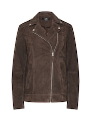 Long Tall Sally Brown Premium Suede Biker Jacket - Image 6 of 7