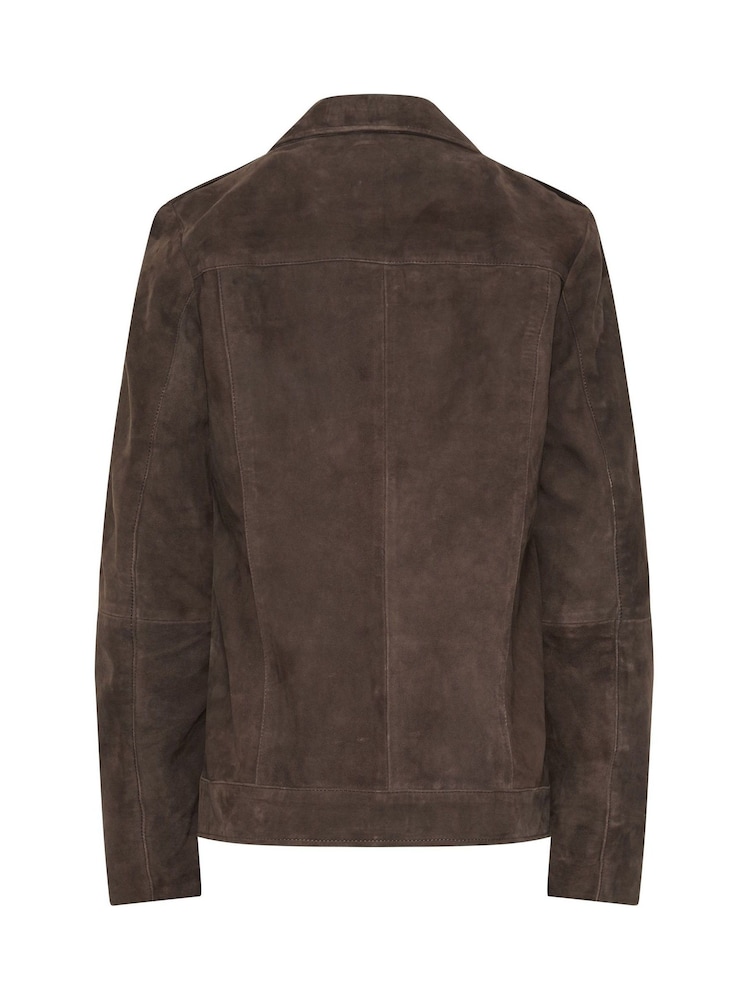 Long Tall Sally Brown Premium Suede Biker Jacket - Image 7 of 7 Long Tall Sally Brown Premium Suede Biker Jacket - Image 7 of 7