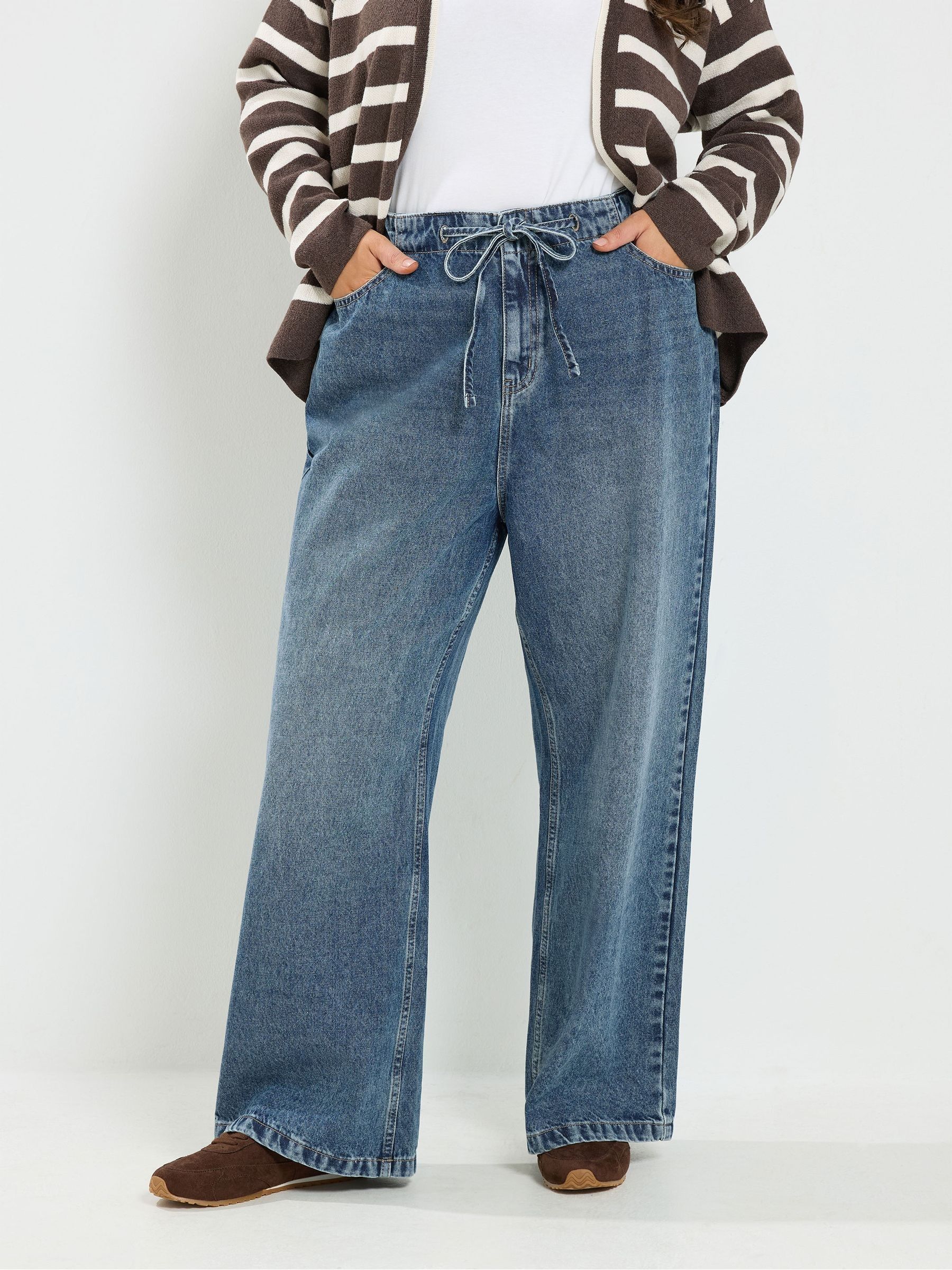 Yours Women's Tie Waist Jeans in Light Blue | Size: 12 - Image 2