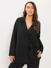 Yours Curve Black Tie Detail Blazer - Image 1 of 7