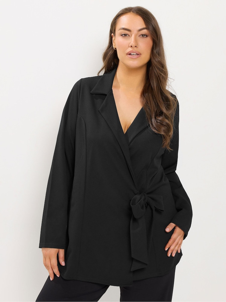 Yours Curve Black Tie Detail Blazer - Image 1 of 7 Yours Curve Black Tie Detail Blazer - Image 1 of 7
