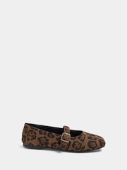 Yours Curve Brown Leopard Print Extra Wide Fit Buckle Detail Mary Jane Flats - Image 2 of 5