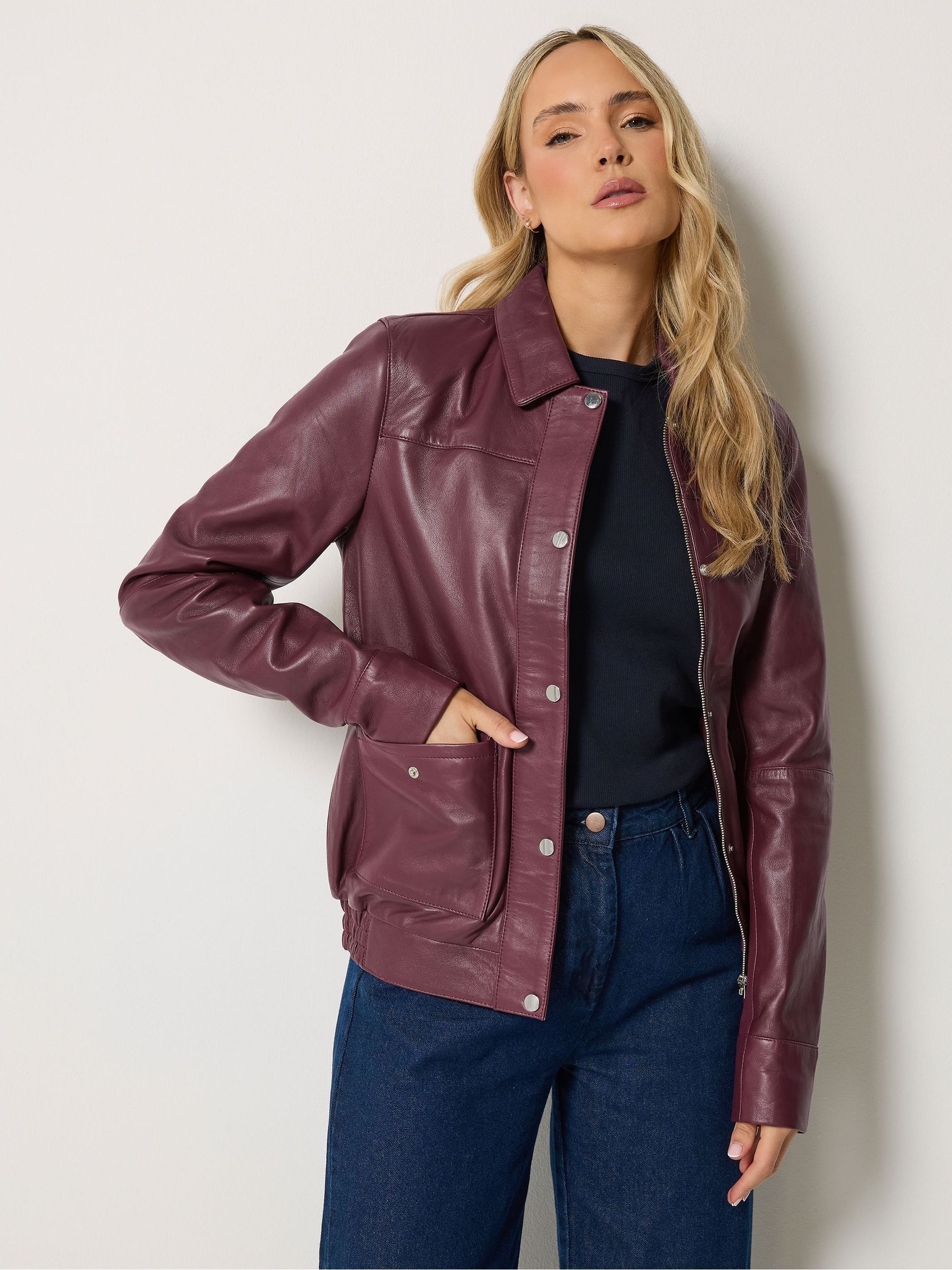 Long Tall Sally Women's Red Premium Leather Bomber Jacket - Image 3