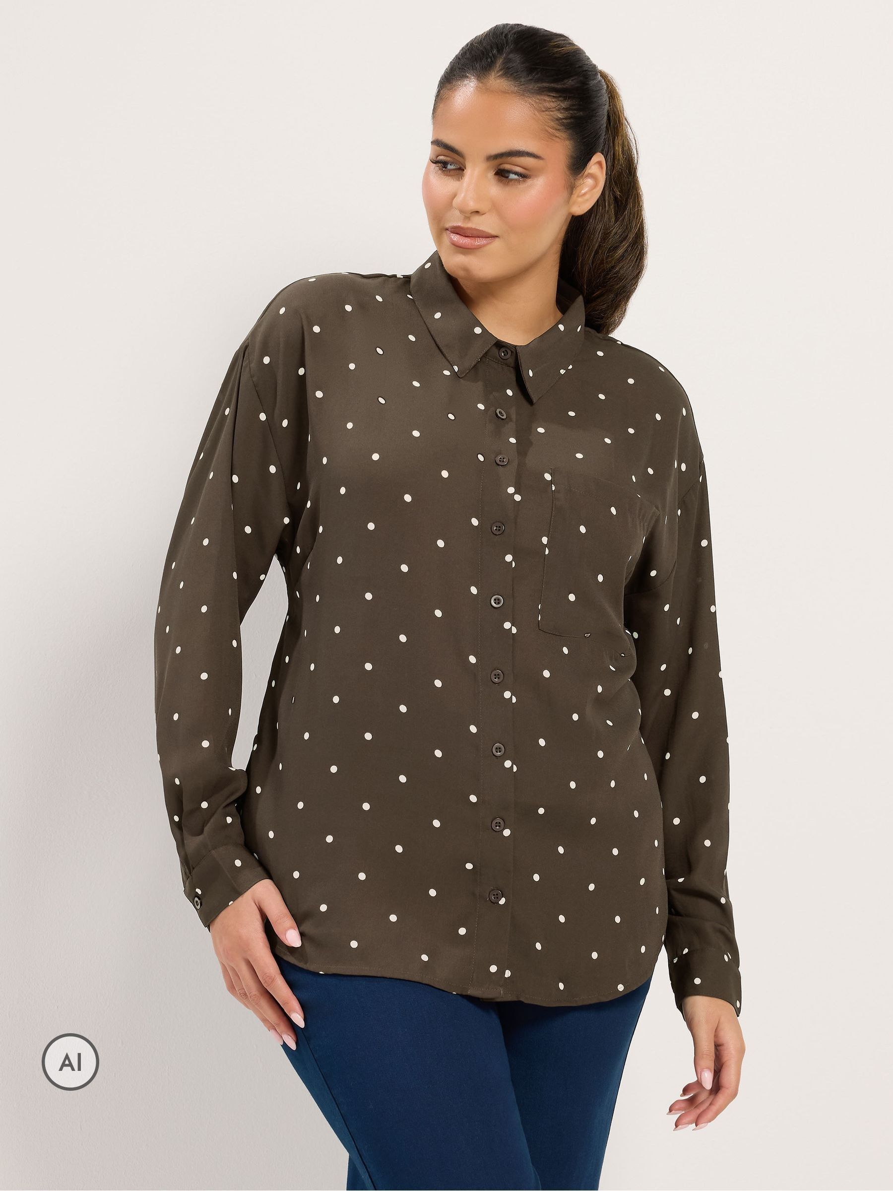 Yours Curve Women's Brown Printed Shirt - Image 1