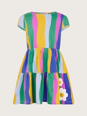 Monsoon Pink 100% Cotton Wavy Stripe Tiered Dress - Image 1 of 3