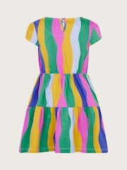 Monsoon Pink 100% Cotton Wavy Stripe Tiered Dress - Image 2 of 3
