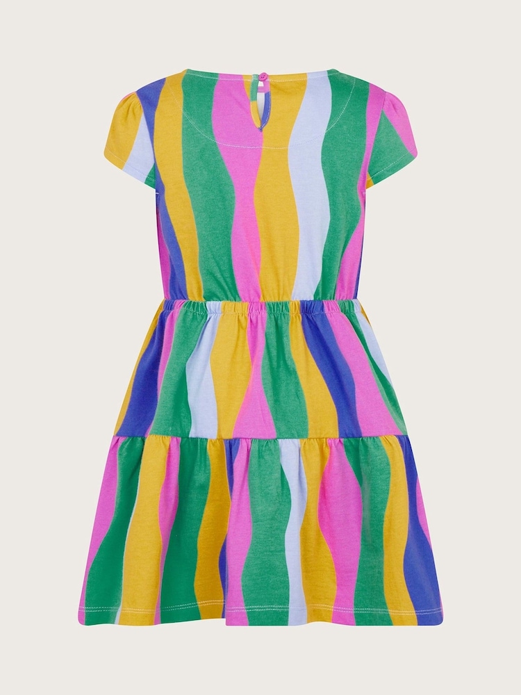 Monsoon Pink 100% Cotton Wavy Stripe Tiered Dress - Image 2 of 3