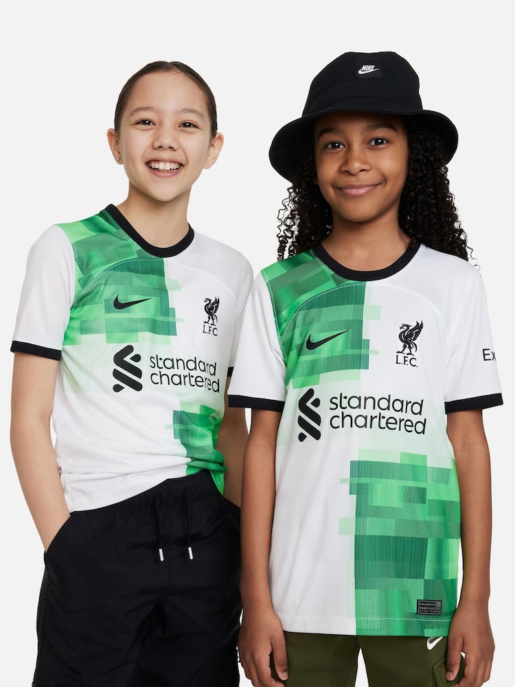 Nike White/Green Liverpool FC 2023/24 Stadium Away Junior Shirt - Image 1 of 9