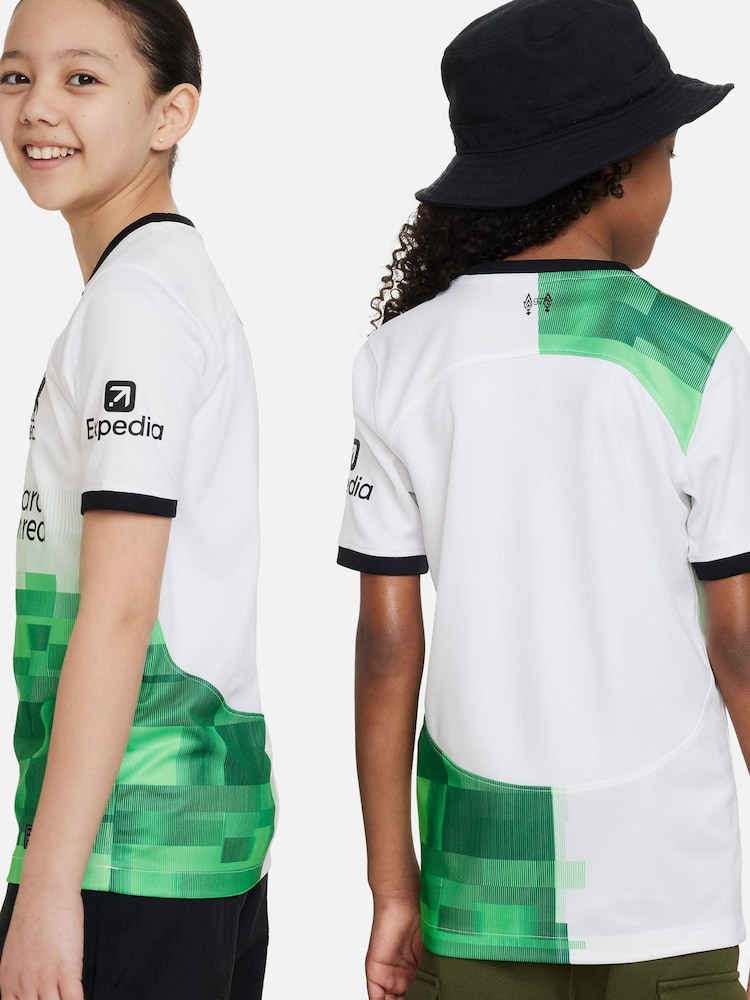 Nike White/Green Liverpool FC 2023/24 Stadium Away Junior Shirt - Image 2 of 9