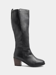 Itim - Yours Curve Leather Buckle Knee High Boots na Malapad at E Fit - Larawan 1 ng 4