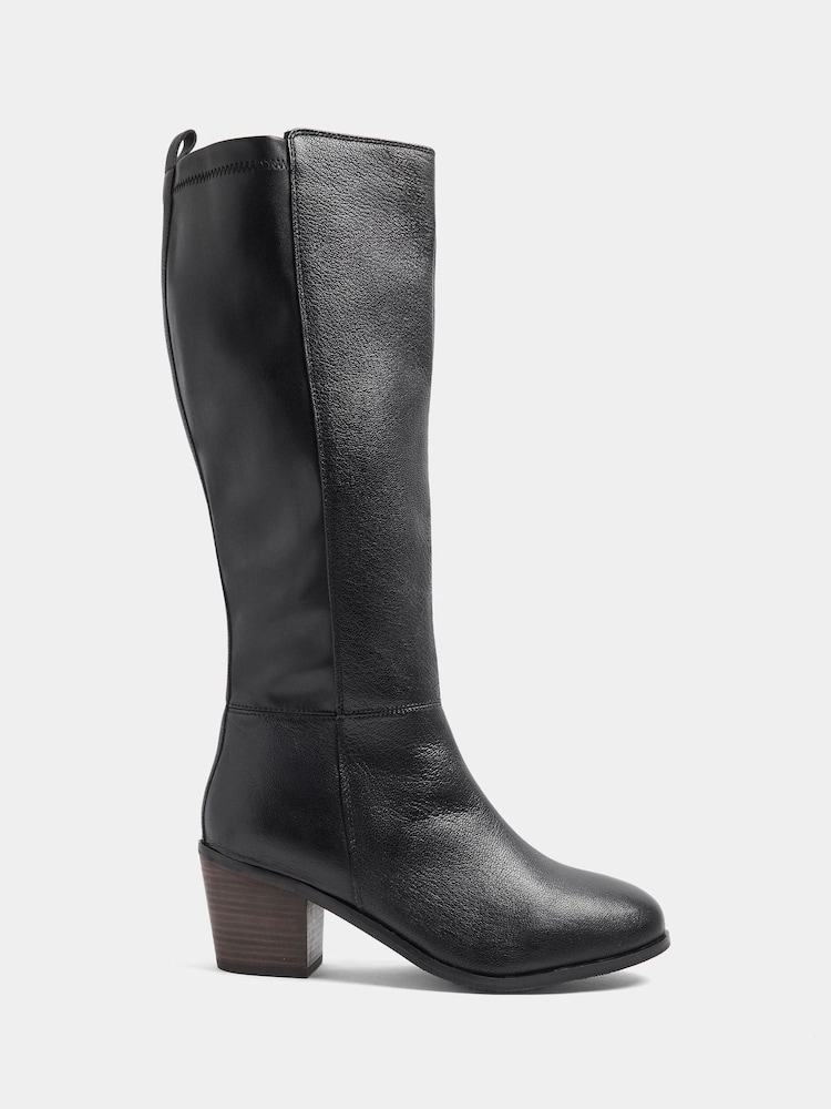 Itim - Yours Curve Leather Buckle Knee High Boots na Malapad at E Fit - Larawan 1 ng 4