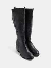 Itim - Yours Curve Leather Buckle Knee High Boots na Malapad at E Fit - Larawan 2 ng 4