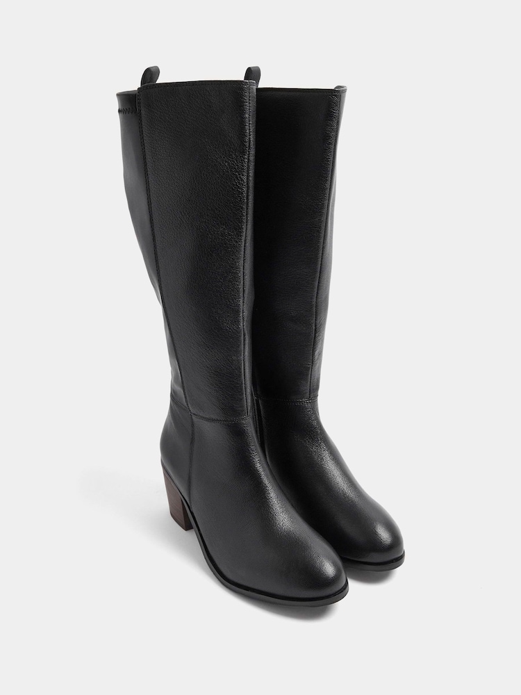 Itim - Yours Curve Leather Buckle Knee High Boots na Malapad at E Fit - Larawan 2 ng 4