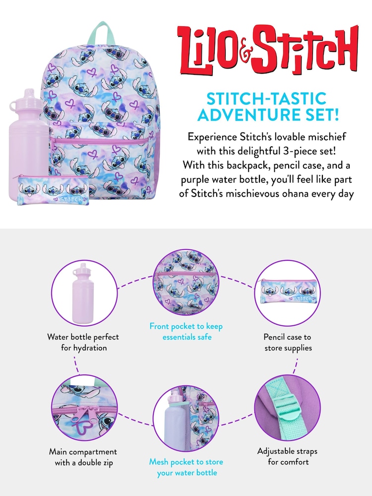 Character Purple Lilo and Stitch 3 Piece Schoolbag Set - Image 5 of 5