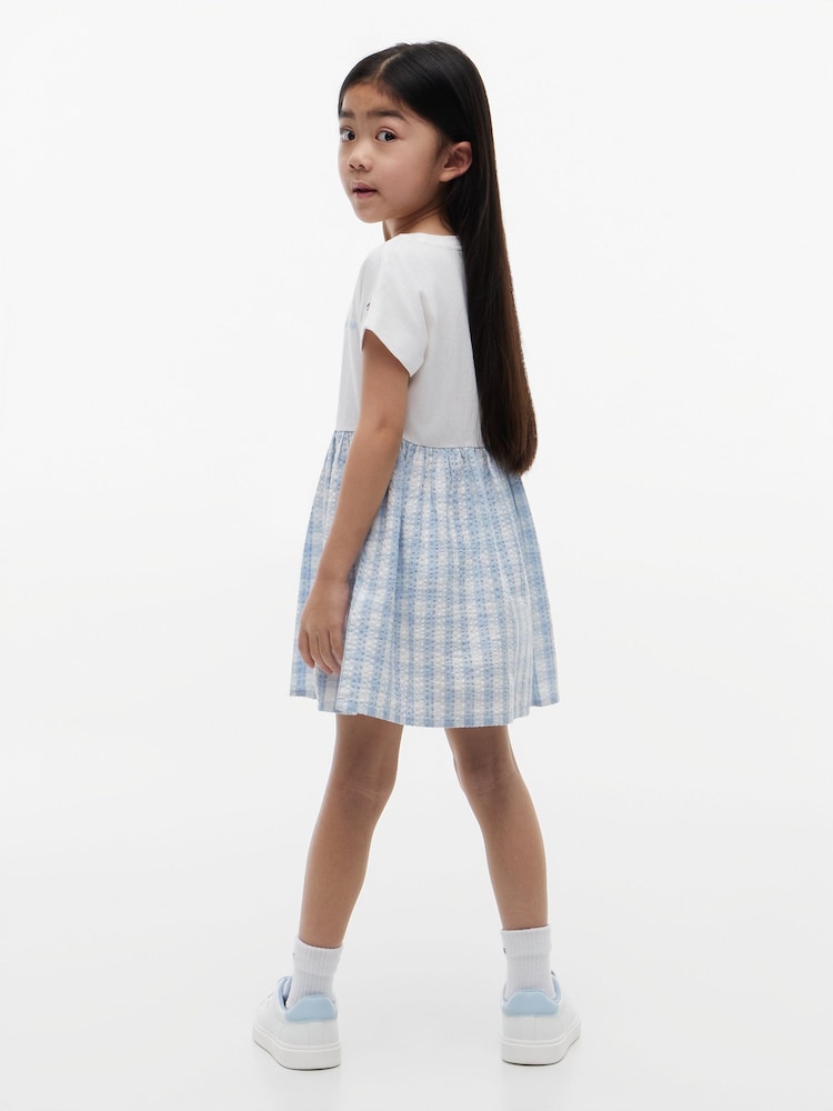 Tommy Hilfiger Blue Logo Embroidery Check Seersucker Dress - Image 2 of 5