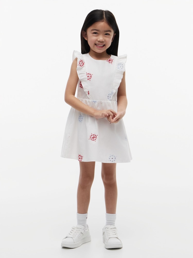 Tommy Hilfiger White Broderie Anglaise Frill Sleeveless Dress - Image 1 of 5 Tommy Hilfiger White Broderie Anglaise Frill Sleeveless Dress - Image 1 of 5