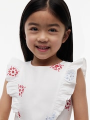 Tommy Hilfiger White Broderie Anglaise Frill Sleeveless Dress - Image 4 of 5