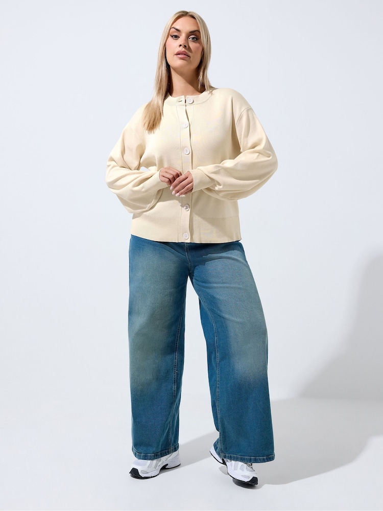 Yours Curve Cream Limited Balloon Sleeve Cardigan - Image 2 of 6 Yours Curve Cream Limited Balloon Sleeve Cardigan - Image 2 of 6