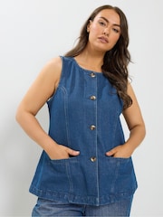 Blå - Yours Curve longline vest med lomme i denim - Billede 1 af 6