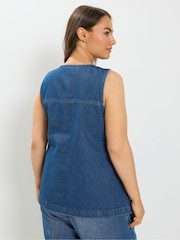 Blå - Yours Curve longline vest med lomme i denim - Billede 3 af 6