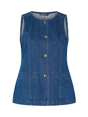 Blå - Yours Curve longline vest med lomme i denim - Billede 5 af 6