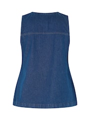 Blå - Yours Curve longline vest med lomme i denim - Billede 6 af 6