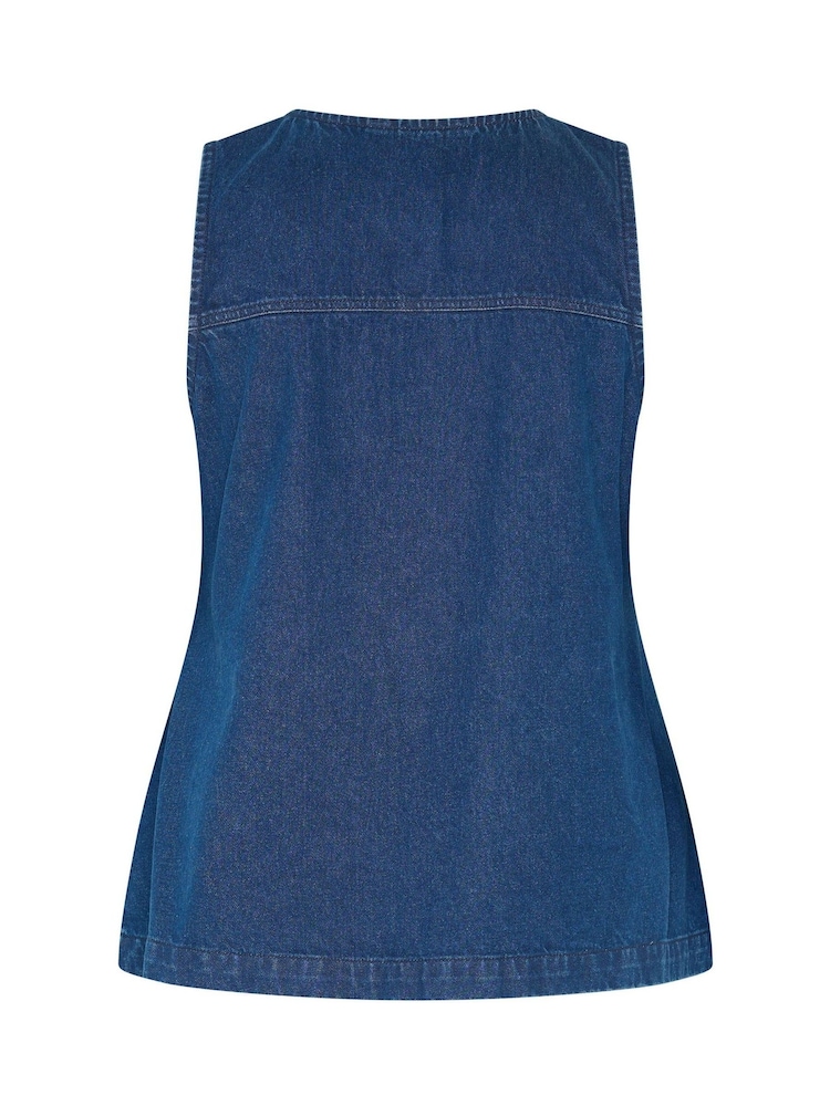 Blå - Yours Curve longline vest med lomme i denim - Billede 6 af 6 Blå - Yours Curve longline vest med lomme i denim - Billede 6 af 6