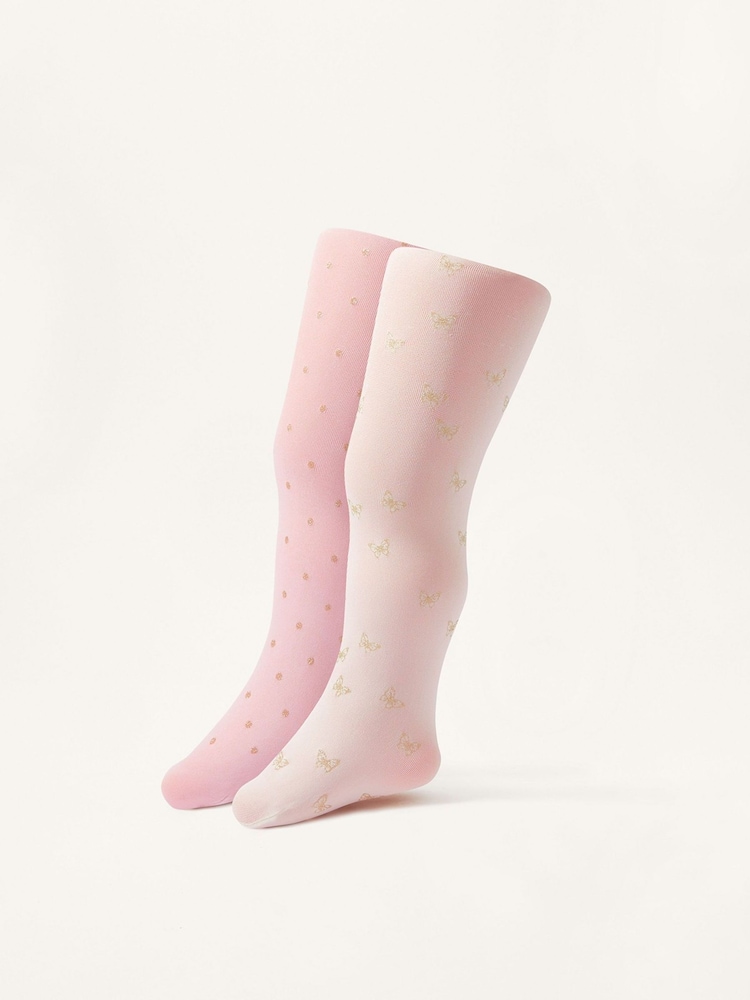 Monsoon Pink Baby Glittery Print Tights 2 Pack - Image 1 of 3 Monsoon Pink Baby Glittery Print Tights 2 Pack - Image 1 of 3